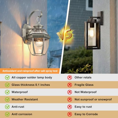 Solid Brass Outdoor Wall Light Fixtures, 12.6" - color: Brushed Nickel - 1 Pack, size: 12.6 inch