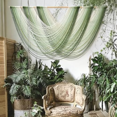 Macrame Wall Hanging Large Dip Dyed Boho Green Wall Art Decor 57"W*31"L - color: Green1