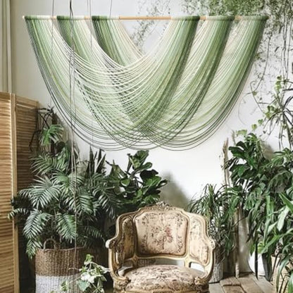 Macrame Wall Hanging Large Dip Dyed Boho Green Wall Art Decor 57"W*31"L - color: Green1