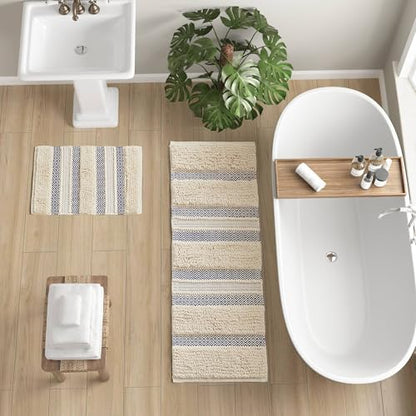 INK+IVY Asher Non-Slip Bath Rug Absorbent Quick Dry Striped, 22 x 58, Navy - color: Navy, size: 1'10" x 4'10" (Rectangular)
