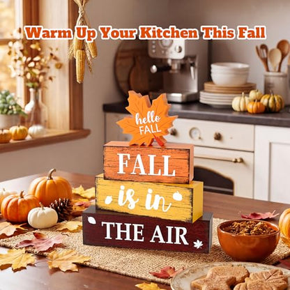 4 Pcs Fall Wooden Decor, Fall Table Decorations Gifts for Home