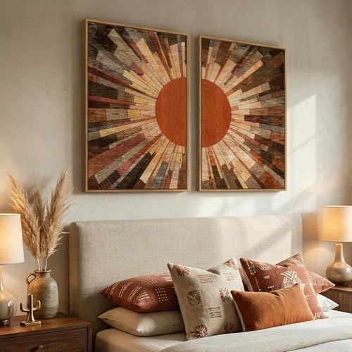 Large Framed Boho Mid Century Modern Wall Art for Living Room, 24x36 Inch - color: Brown Red, size: 24" W x 36" H x 2Pcs