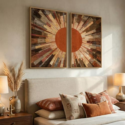 Large Framed Boho Mid Century Modern Wall Art for Living Room, 24x36 Inch - color: Brown Red, size: 24" W x 36" H x 2Pcs
