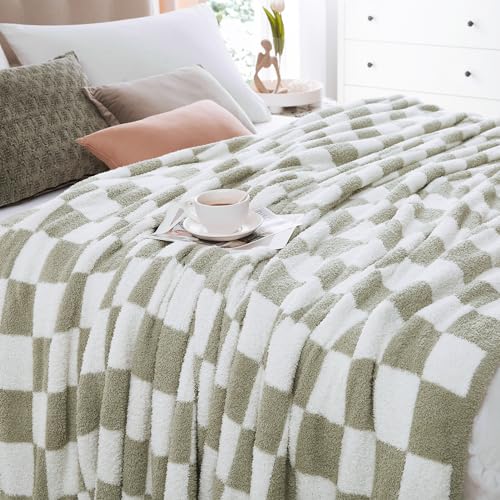 WRENSONGE Soft Queen Blanket for Bed-Cozy Warm Reversible Knitted Blankets - color: Aloe Sage, size: Queen(90"x90")