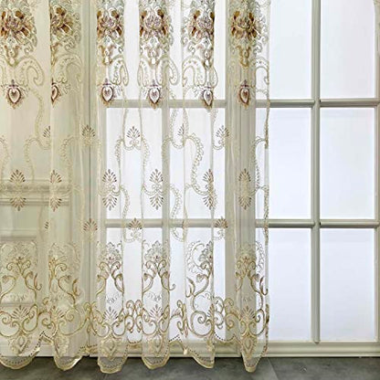 pureaqu Sheer Curtains Embroidered Window Drape Rod Pocket 1PC W39 x H84 - size: 39"W x 84"L (Pack of 1)