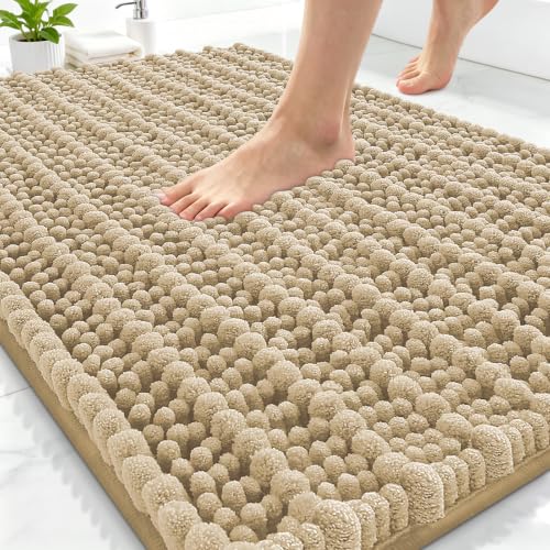 Smiry Bathroom Rugs 30X20, Extra Soft Rubber Backing Chenille Bath Mats - color: Beige, size: 30'' X 20''
