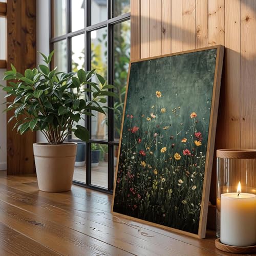 Green Wildflower Framed Canvas Wall Art 12x16 inch - color: Wildflower-green, size: 12"x16" Natural