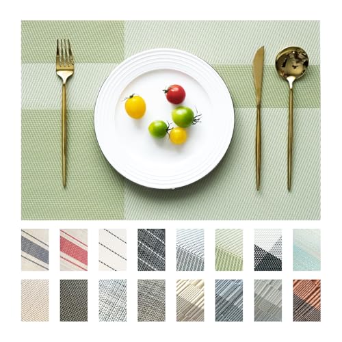 Placemats Set of 4 Vinyl/Plastic Woven Place Mats for Kitchen Table Indoor/Outdoor Washable Placemat Wipeable Dining Table Mats (Green Cube,4) - color: D-green Cube, size: 4 pcs