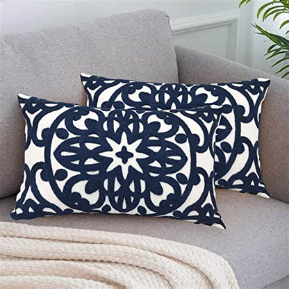 Alysheer Boho Embroidered Lumbar Throw Pillow Cover 12"x 20" Set of 2 Navy - color: Navy, size: 20" x 12" (Pack of 2)