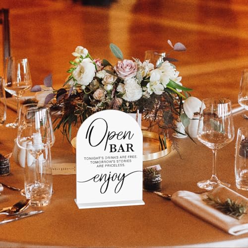 Acrylic Wedding Sign Wedding Signs for Ceremony Open Bar Sign for Wedding Modern Calligraphy Arch Acrylic Table Top Sign for Wedding Reception and Event Party Table(white） - color: Open Bar
