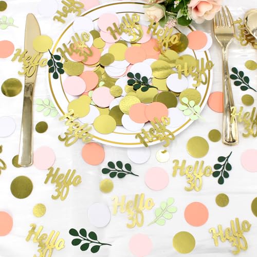 300PC 30TH Birthday Confetti for Table Pink and Sage Green Happy 30TH Birthday Decorations for Her Dots Hello 30 Confetti Scatters Thirty Party Decor Supplies - style: Pink Hello 30 Confetti