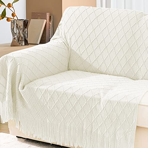 inhand Off White Knitted Throw Blanket for Couch and Bed, 60"x80" - color: A(off White), size: 60"x80"