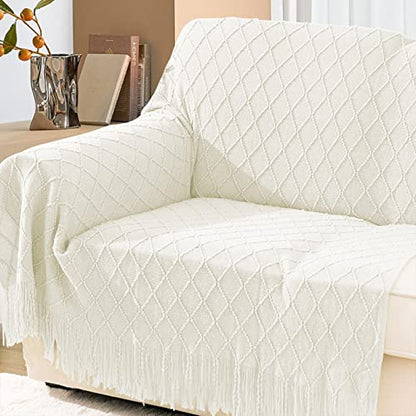 inhand Off White Knitted Throw Blanket for Couch and Bed, 60"x80" - color: A(off White), size: 60"x80"