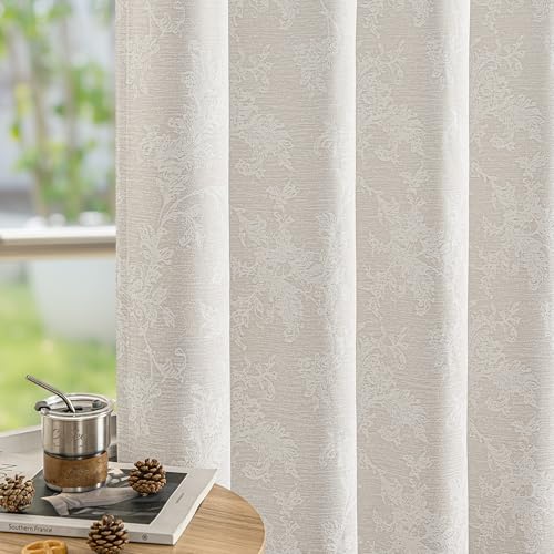 FMFUNCTEX Beige Floral Jacquard Blackout Curtains, 52X96 Inches, 2 Panels - color: Beige, size: 52"W x 96"L (Pack of 2)