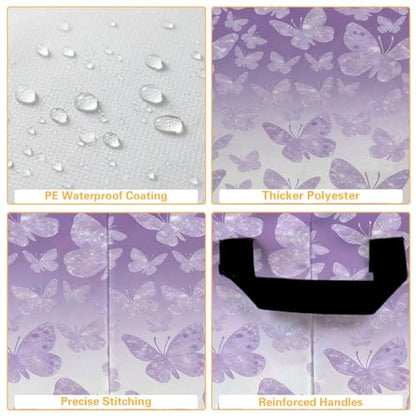 Purple Butterfly Laundry Hamper 56L Large Storage Bin with Handles - color: Purple Butterfly