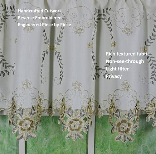 Today's Curtain Verona Reverse Embroidery Tailored Valance, 18", Ecru/Antique, 70" W X 18" L - color: Ecru/Antique, size: 70"W x 18"L (Pack of 1)