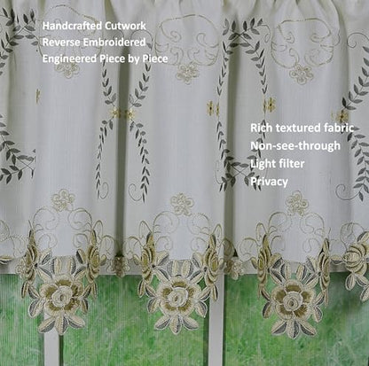 Today's Curtain Verona Reverse Embroidery Tailored Valance, 18", Ecru/Antique, 70" W X 18" L - color: Ecru/Antique, size: 70"W x 18"L (Pack of 1)
