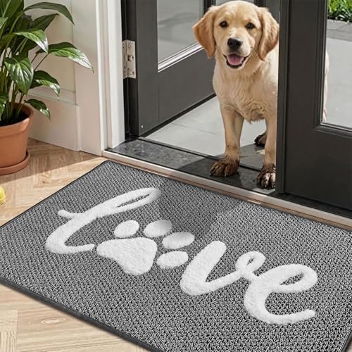 Bulijojo Love Door Mat 32x48 Inch, Non Slip Rubber Backing Entrance Mat,Dirt Resistant and Absorbent Welcome Mats,Low-Profile Floor Mats for Entryway Grey - color: Grey, size: 2'8" x 4' (Rectangular)