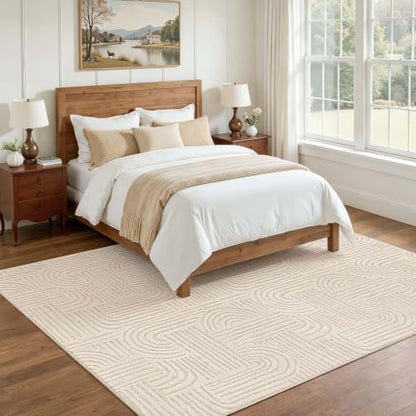 Etwel 5x7 Beige Modern Geometric Textured High-Low Pile Washable Area Rug - color: Neutral Beige, size: 5' x 7'