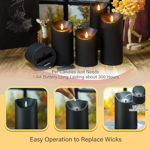 Nimiko Flameless Candles with Remote, Battery Operated Flickering Flameless Candles, LED Candles with Timer 2/4/6/8H, with Realistic LED Candles Set of 9 (D3 x H 3" 4" 5" 6" 7") (Black) - color: Black