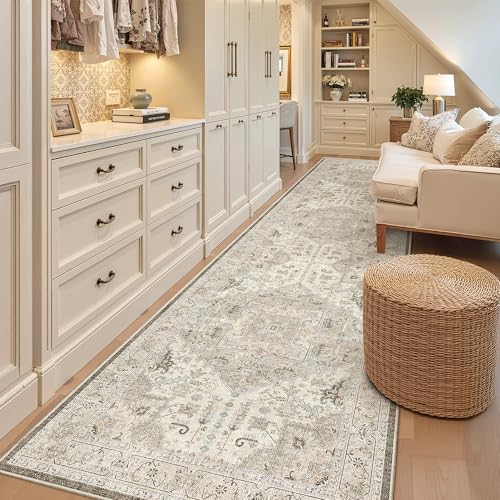 Madane Hallway Runner Rug 3x12 Washable Kitchen Runners 12ft, Ivory/Brown - color: Ivory/Brown, size: 3' x 12' (Runner)