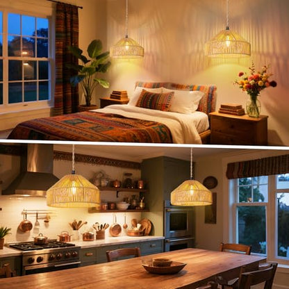 Maliralt Hanging Lamps Rattan Pendant Light Hanging Lights 16.4ft Plug in Cord Pendant Light Fixture Plug Into Wall Outlet Pendant Lighting with On Off Switch for Bedroom Living (Mongolian Yurt) - size: 12.8 Inch - Mongolian Yurt
