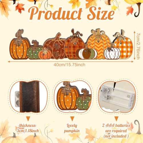 Yousoontic Fall Table Decorations, Light up Pumpkin Table Centerpieces Retro Wooden Sign Decor with LED Lights 3D Block Pumpkin Decor for Autumn Thanksgiving Harvest Farmhouse Home Mantel Desk Party - style: Retro Pumpkin