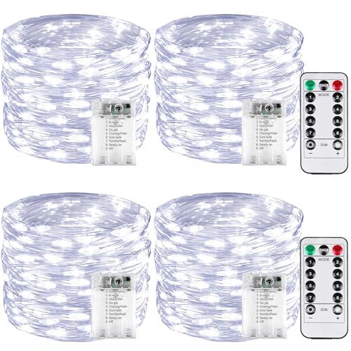 4 Pack 60 LED Fairy Lights Battery Operated with Remote, 20 FT Cool White - color: Cool White, size: 4PK（60LED with Remote）