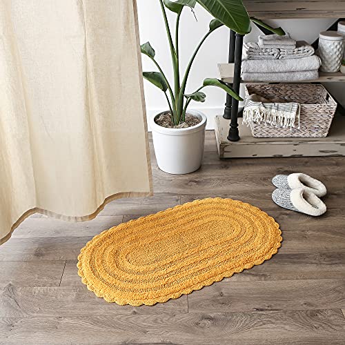 DII Crochet Collection Reversible Bath Mat, Large Oval, 21x34, Honey Gold - color: Honey Gold, size: 1'9" x 2'10" (Oval)