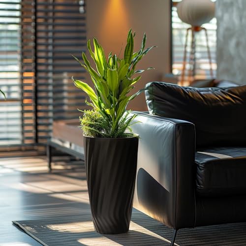 La Jolie Maison 24 Inch Tall Planters, Large Decorative Plant Pots Set of 2 - color: Matte Black