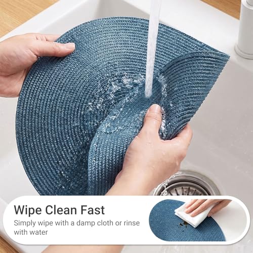 FunWheat Round Braided Placemats Set of 8 Place Mats for Dining Table Woven Washable Non-Slip Table Mats 15 Inch(Blue,8pcs) - color: Blue, size: Set of 8
