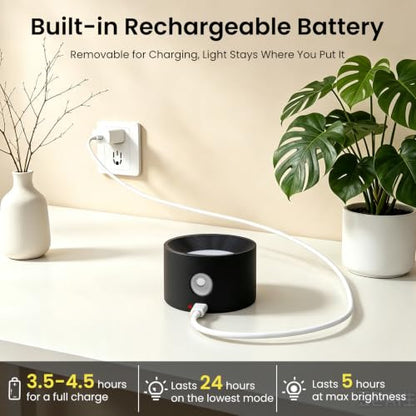 Koopala LED Reading Lights, Wall Mounted Sconces with 3 Color Temperatures & 3 Brightness Levels Rechargeable Battery Magnetic Ball 360°Rotation Touch Control, Lamps for Kids Study Bedside Closet - color: Black-A