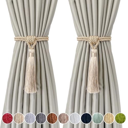 2 Pack Curtain Tiebacks Handmade Tassel Rope Curtain Holdbacks - color: Beige, size: 2p