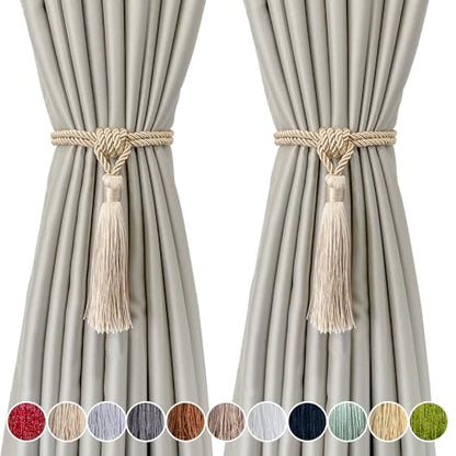 2 Pack Curtain Tiebacks Handmade Tassel Rope Curtain Holdbacks - color: Beige, size: 2p