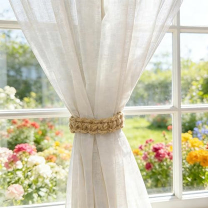 4PCS Boho Elegant Rustic Curtain Tiebacks, Curtain Holdbacks Suitable for Home, Bedroom, Office Window Decoration(Linen)