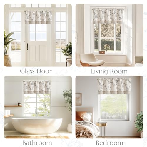jinchan Linen Floral Valance Farmhouse 18 Inch 1 Panel Grey on Linen - color: Floral Grey on Linen