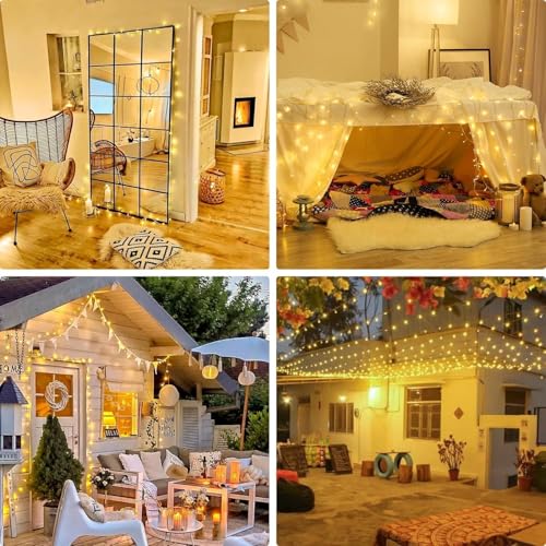 JMEXSUSS 2 Pack Warm White Christmas Lights Indoor, Total 200 LED 66FT - color: Warm White, size: 200 LED