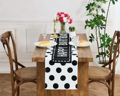 Letjolt Happy Birthday Table Runner 72 Inches Black Dot - color: Black Point, size: 12x72 Inches