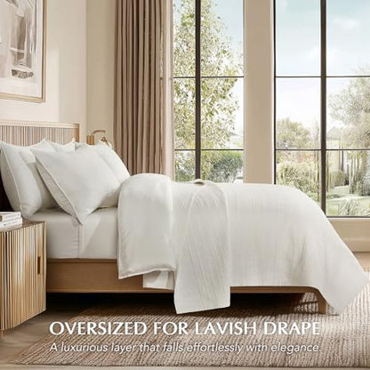 EVERGRACEHOME Cotton Sateen Channel Quilt Set, King Size, Bright White - color: Bright White, size: King (110" X 92")