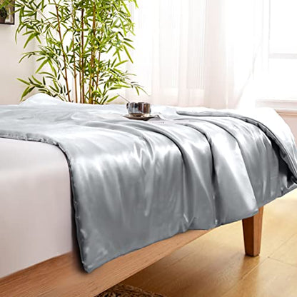 Vonty Silver Grey Satin Throw Blanket 50x60In, Cooling Silky Wrinkle-Free - color: Silver Grey, size: 50" x 60"