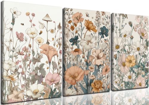 CHTEXA Boho Wildflower Canvas Wall Art, 3 Piece Gallery Wrapped Set, 12x16 - color: plants and flowers-2, size: 12x16 inch