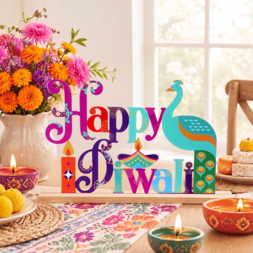 Roowest Metal Happy Diwali Tabletop Sign Deepawali Table Decor, 11.8 Inch - style: Diwali