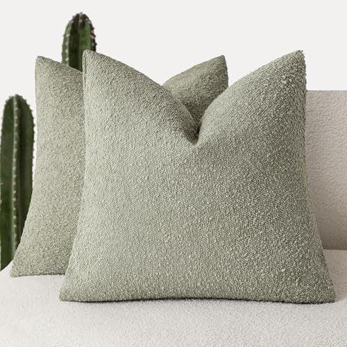 Foindtower Decorative Textured Boucle Throw Pillow Covers 16x16 Dusty Green - color: Desert Sage Green, size: 16" x 16" (Pack of 2)