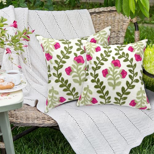 Alysheer Floral Embroidered Throw Pillow Cover 18"x 18" Set of 2, Hot Pink - color: Hot Pink, size: 18" x 18" (Pack of 2)