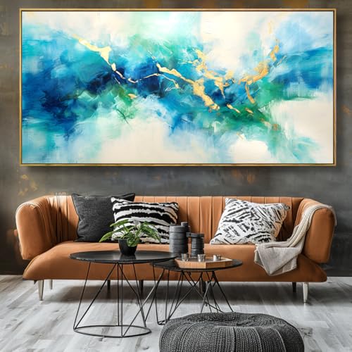 liysawg Wall Art Abstract Canvas Painting Green Blue and Gold 24"x48" - color: Abstract 11, size: 48"L x 24"W