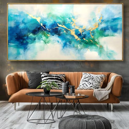 liysawg Wall Art Abstract Canvas Painting Green Blue and Gold 24"x48" - color: Abstract 11, size: 48"L x 24"W