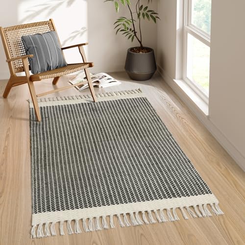 Lahome Boho Bathroom Rugs, 3x5 Washable Area Rug for Living Room - color: Grey, size: 3' x 5' (Rectangular)