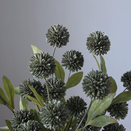 6 Pcs 27"Artificial Pompon Mum Silk Flower Stems for Vase (Dark Gray) - color: Dark Gray