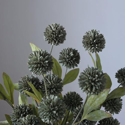 6 Pcs 27"Artificial Pompon Mum Silk Flower Stems for Vase (Dark Gray) - color: Dark Gray