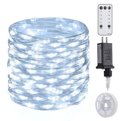 JMEXSUSS 66 ft 200 LED White Fairy Lights Plug in with 8 Modes - color: White, size: 66FT 200LED